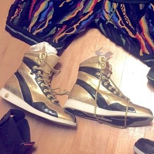 Custom 8 Birkenstock shoes boots gold chain laces vintage Marco Marco retro